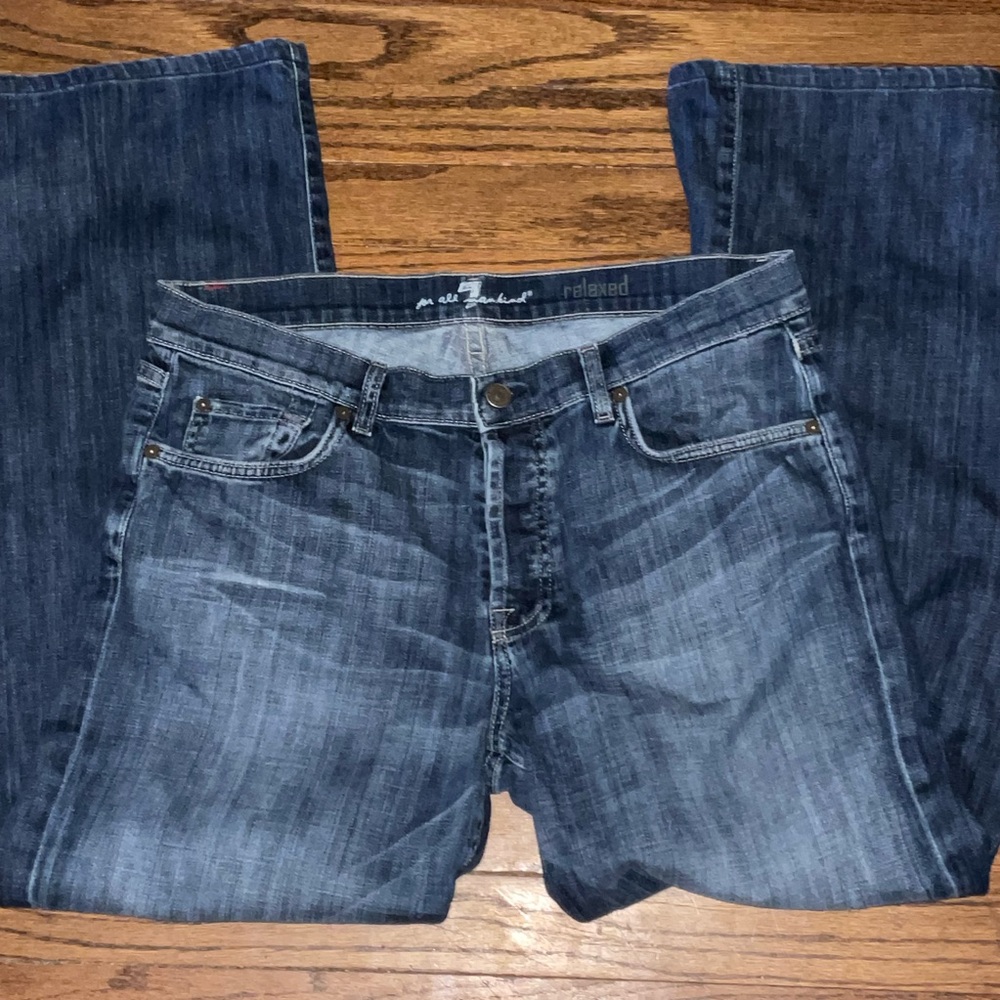 7 For All Mankind Men's Relaxed Dark Blue Wash Jeans